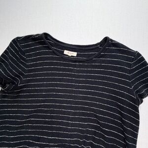 Madewell‎ Womens Medium Striped Tie Front Top Black White Short Sleeve Tee